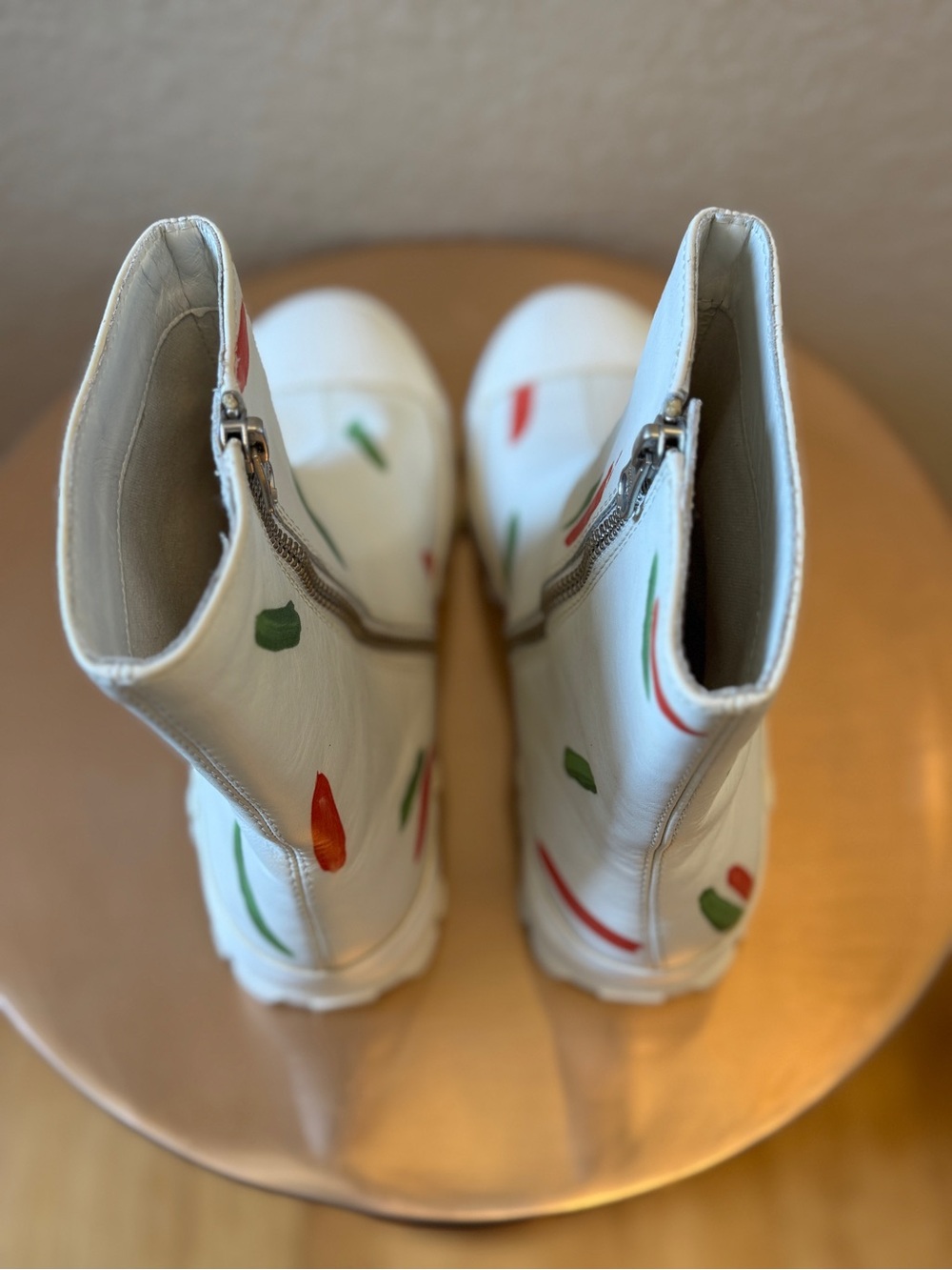 Camper White Leather Ankle Boot with Red & Green - Picture 7 of 12